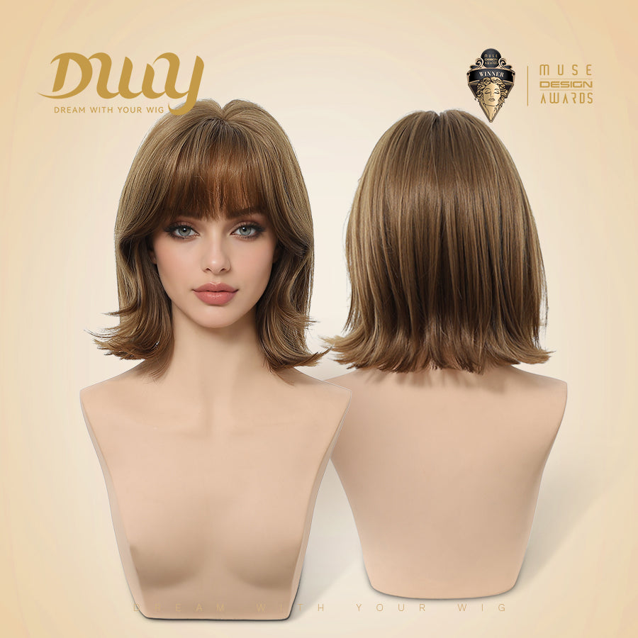 Yara-DWY 12-Inch MiraScalp Short Wavy Pink Blonde Glueless Synthetic Wig