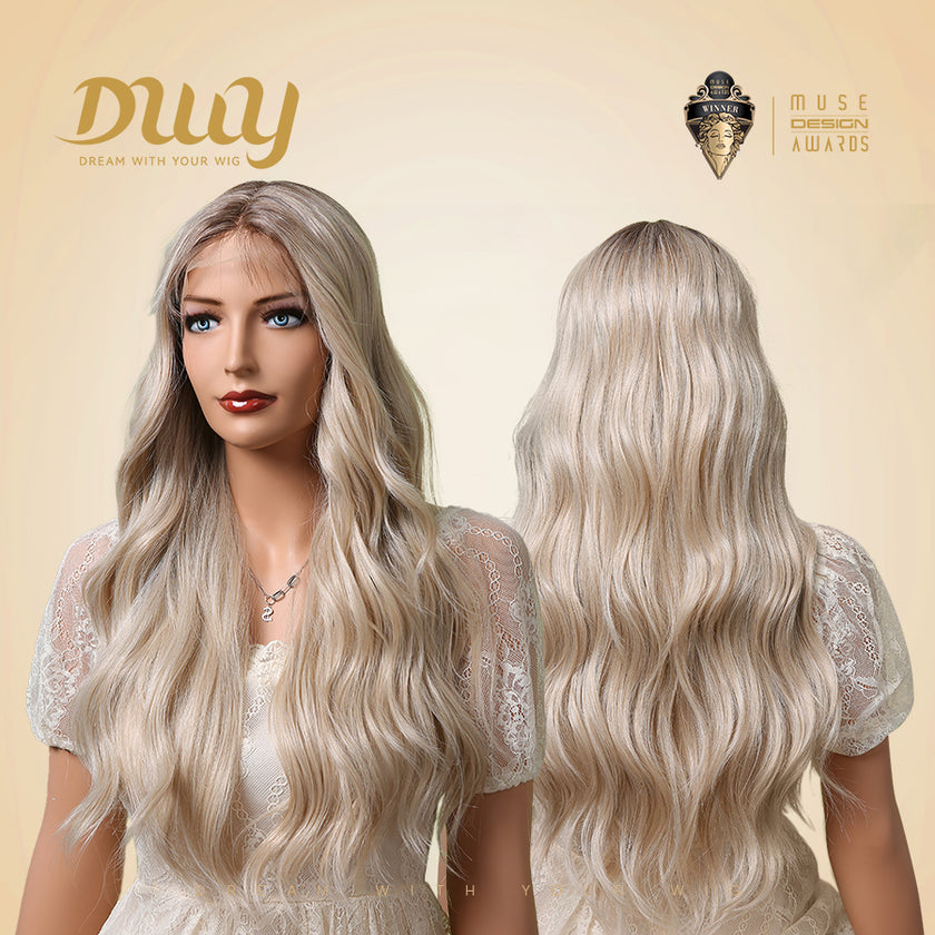 Teresa-DWY Lace Front T-Part Rooted Brown Blonde Long Wavy Synthetic Wigs