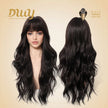 Noelle-DWY Free Part Machine Made Long Layer Wave Tea Black Glueless Synthetic Wig with Bangs for Women 26 Inches