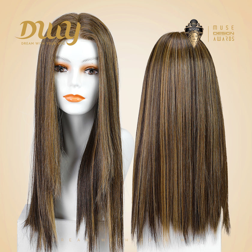 Maya-DWY Mono Lace Front Free Part Long Straight Balayage Brown Synthetic Wig