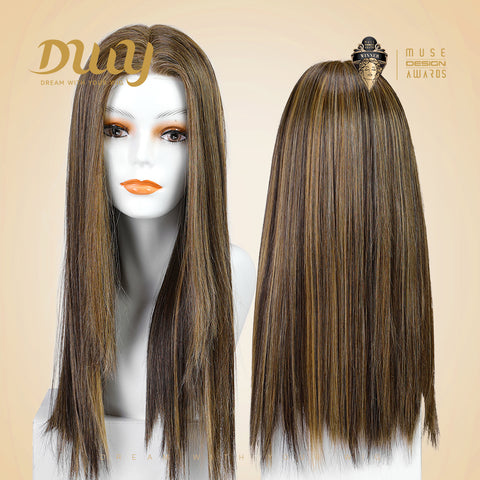 Maya-DWY Mono Lace Front Free Part Long Straight Balayage Brown Synthetic Wig
