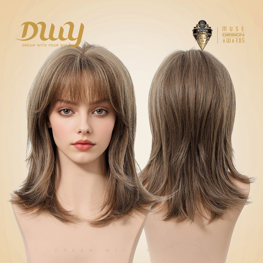 Maris -DWY Mid-Length Wolf-Cut Line Brown Glueless Synthetic Wig for Women 16 Inches Natural Hairline