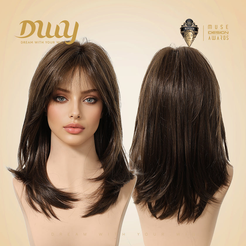 Tanya-DWY Mono Lace Front Brown Free Part Mid-Length Synthetic Wig