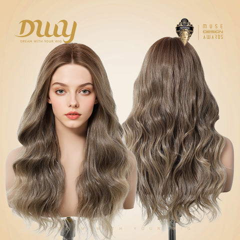 Isabella-DWY Lace Front T-Part Ombre Flax Brown Blonde Curly Synthetic Wig