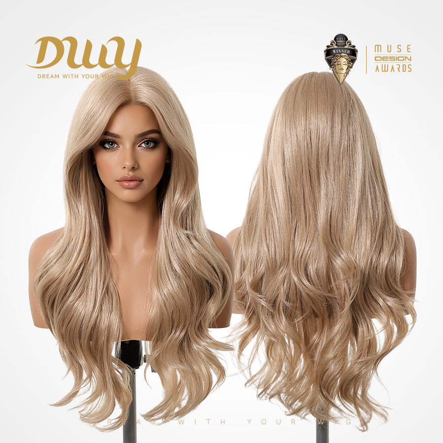 Marisol - DWY Pre-cut U part Diamond Lace Long-length Lace Milk Tea Blonde Curly Hair Glueless Synthetic Wigs for Women 26 Inch
