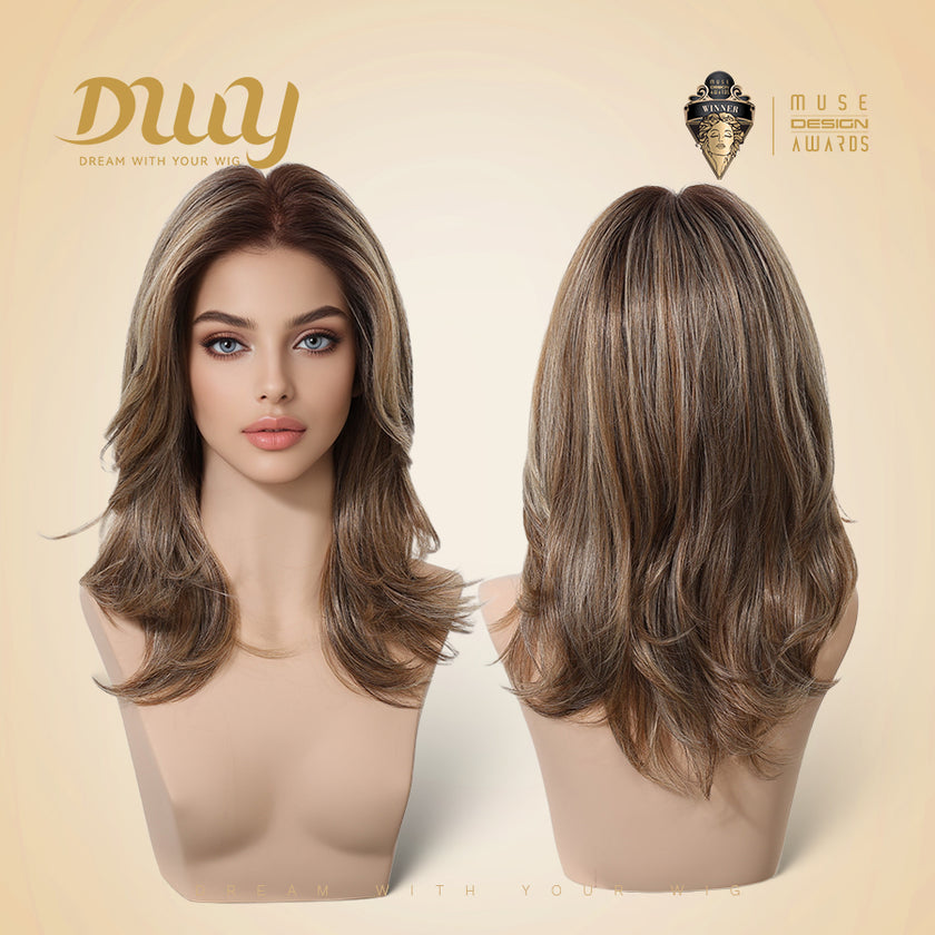 Rachel-DWY Mono Lace Front Free Part Collarbone Length Wavy Brown Glueless Synthetic Wig for Women 18 Inches Autumn Outfits Blonde Wigs Curly Wavy Blonde
