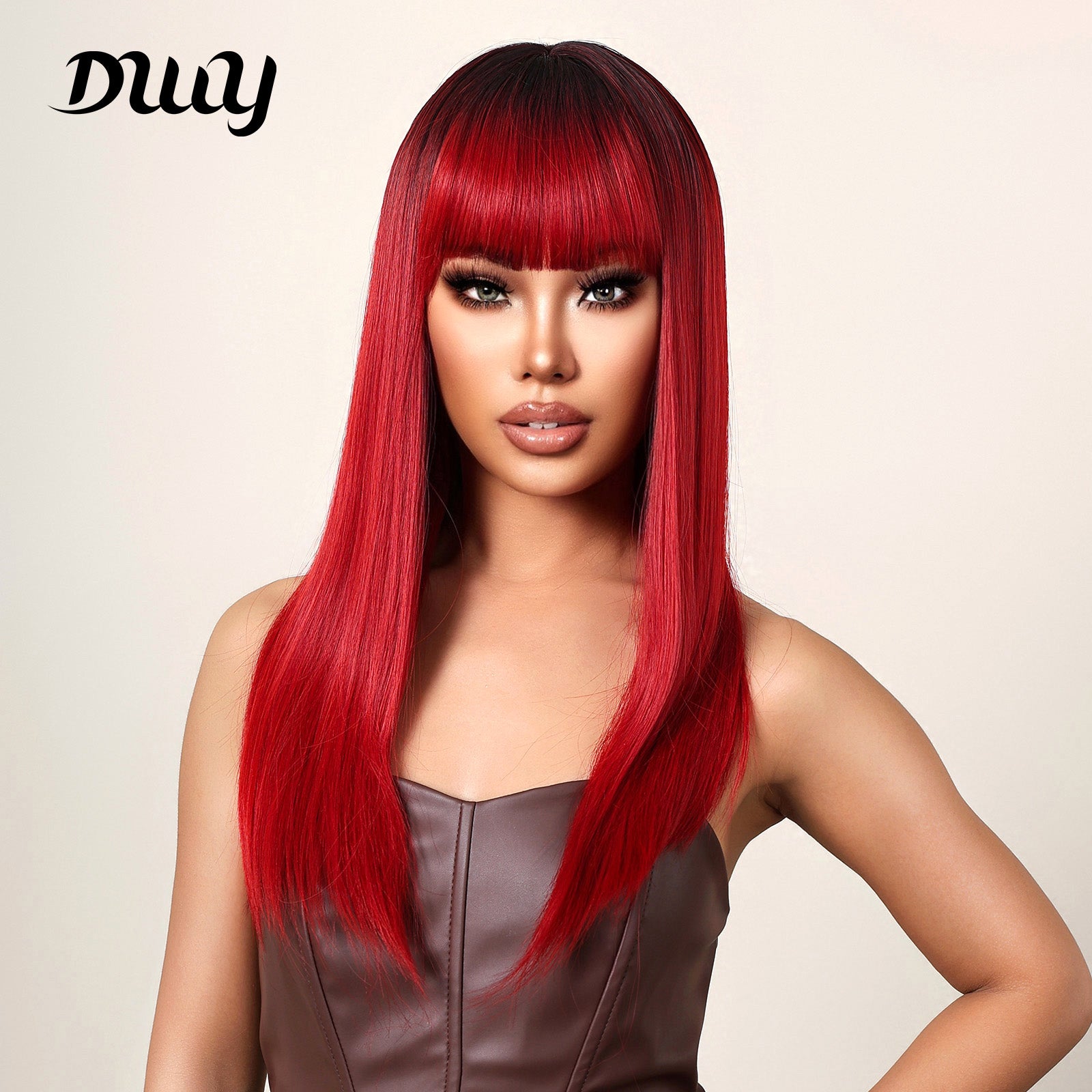 22 Inch red Long straight wigs with bangs wigs for Women for Daily WL1084-2