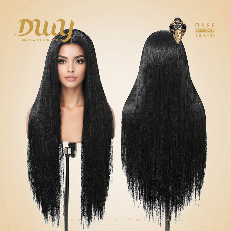 DWY 30-Inch Lace Front Wig - Silk Straight Natural Synthetic Wig with Middle Parting T-Part Design