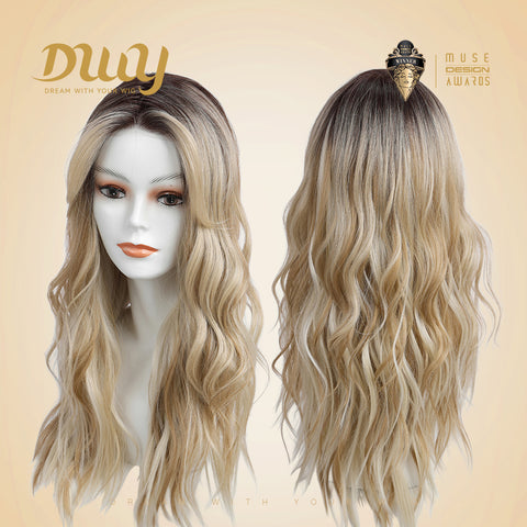 Mia-DWY Mono Lace Front Free Part Rooted Blonde Long Curly Synthetic Wig