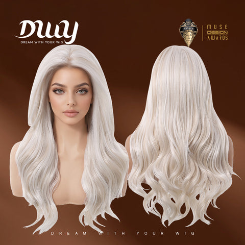 Silas C-DWY 13×6 Lace Front Free Part Long-Length Curly Platinum Blonde Glueless Synthetic Wig