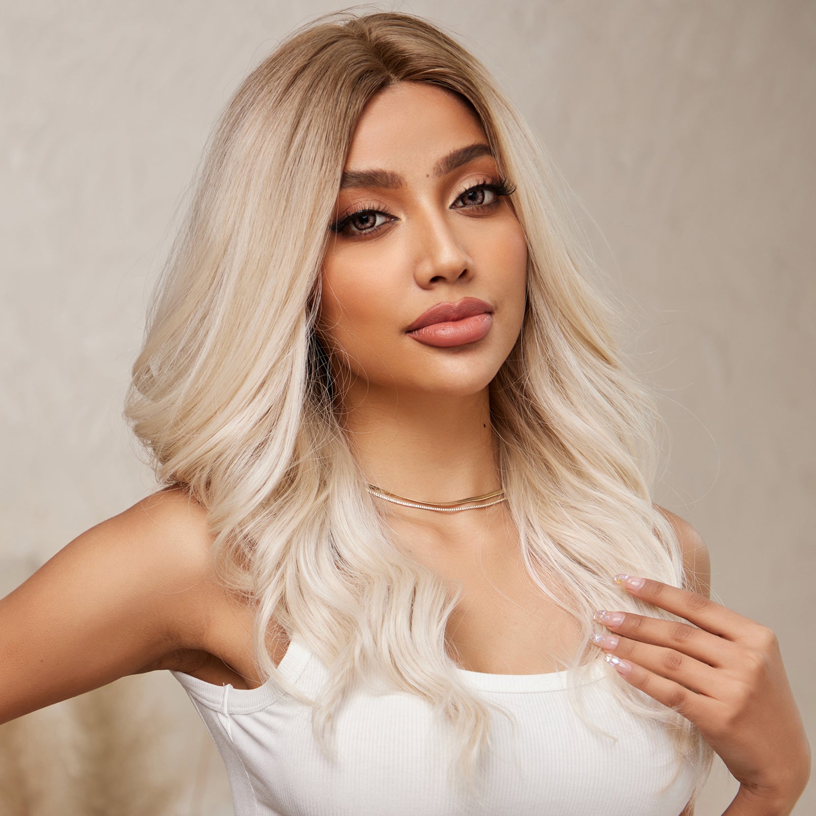 DWY Lace front 20 Inch ombre white long curly wig for women DWY-BL66091-1
