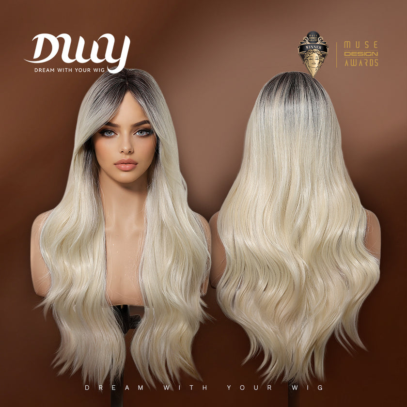 [CLEARANCE SALE] Cameron -DWY T Part Lace Front Free Part Mid-Length Straight Pearl Blonde Gradient Glueless Synthetic Wig for Women 24 Inches Lace Frontal Wig