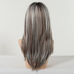 Elara-DWY 22 Inch Silver Grey Balayage Long Layered Wig with Air Bangs | Natural Synthetic Hair for Women | Daily Wear & Versatile Styling