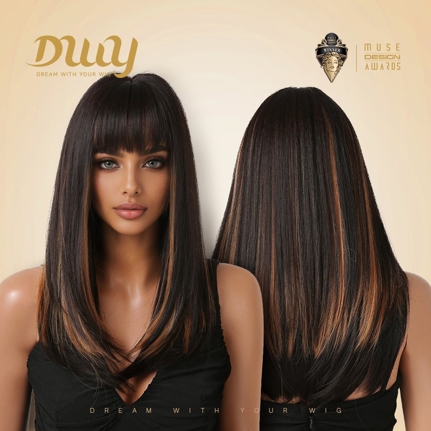 Nicky-DWY Chocolate Brown 16 Inches Stright Hair Light Brown Glueless Synthetic Wig
