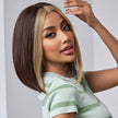 DWY Lace front 10 Inch Bob brown with golden highlight short straight wig DWY-BL66085-1
