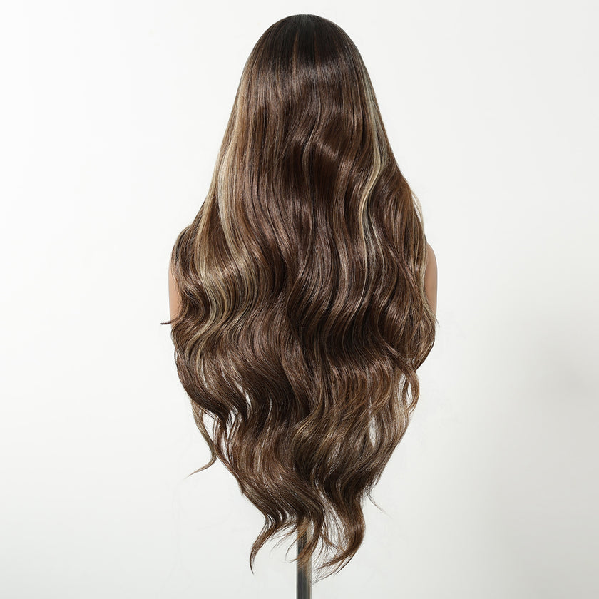 DWY Lace Front Natural Highlighted Brown Wavy Synthetic Wig