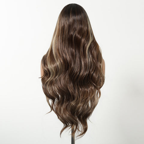 【Early Black Friday】Dwy Lace Front Natural Highlighted Brown Wavy Synthetic Wig