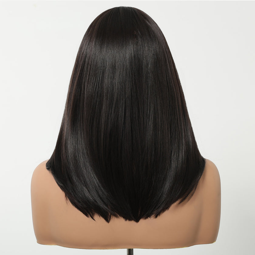 DWY Chic Chin-Length Layered Brown Synthetic Wig with Bangs