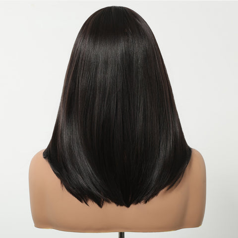 【Year End Sale】Dwy Chic Chin-Length Layered Brown Synthetic Wig with Bangs