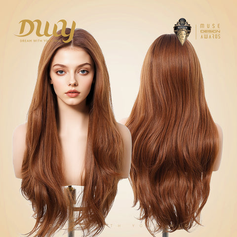 Alisia-DWY Lace Front T-Part Long Curly Orange Synthetic Wig With Side Bangs