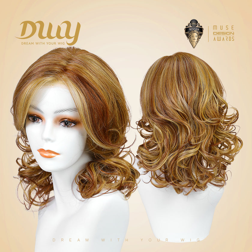 Georgia-DWY Mono Lace Front Free Part Short Curly Light Brown With Blonde Highlights Synthetic Wig