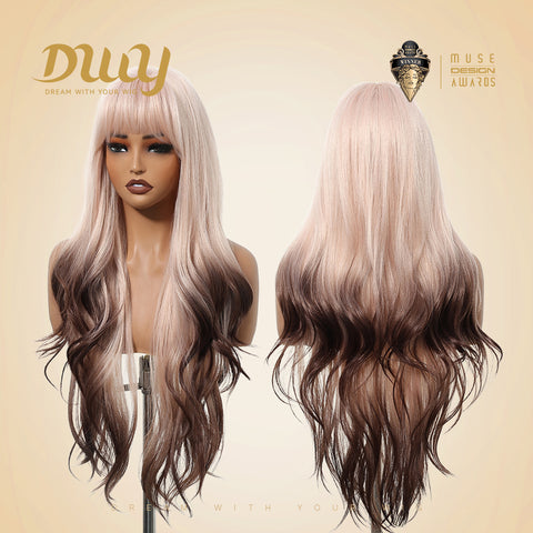 Nyssa-DWY Mirascalp Wave Pink Gradient Brown with Bangs Glueless Synthetic Wig