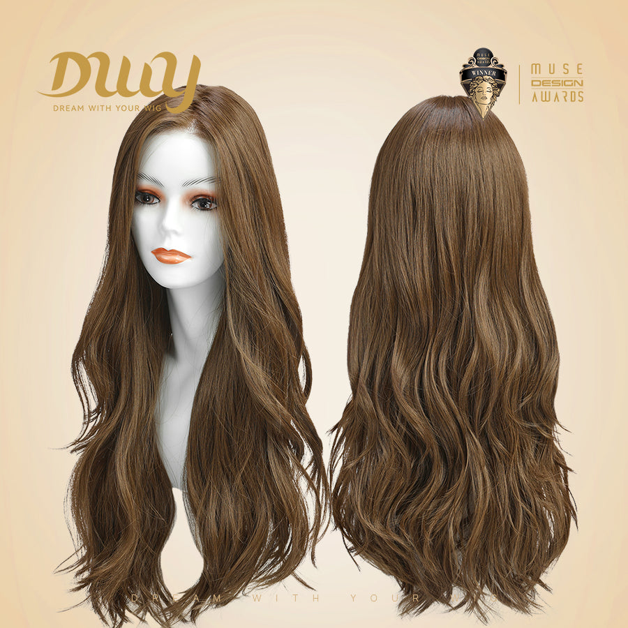 Bonna-DWY Mono Lace Front Free Part Long Wavy Brown Synthetic Wig