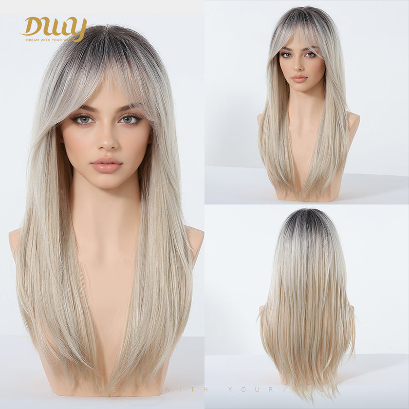 Orange-DWY 24-Inch MiraScalp Long-Length Straight Layer-Cuts Wig
