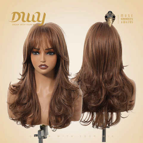 Tansy-DWY Machine Made Light Brown Long Wavy Glueless Synthetic Wig
