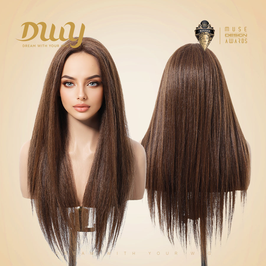 Paisley H-DWY Lace Front Middle Part Long-Length Straight Tea Brown Glueless Synthetic Wig