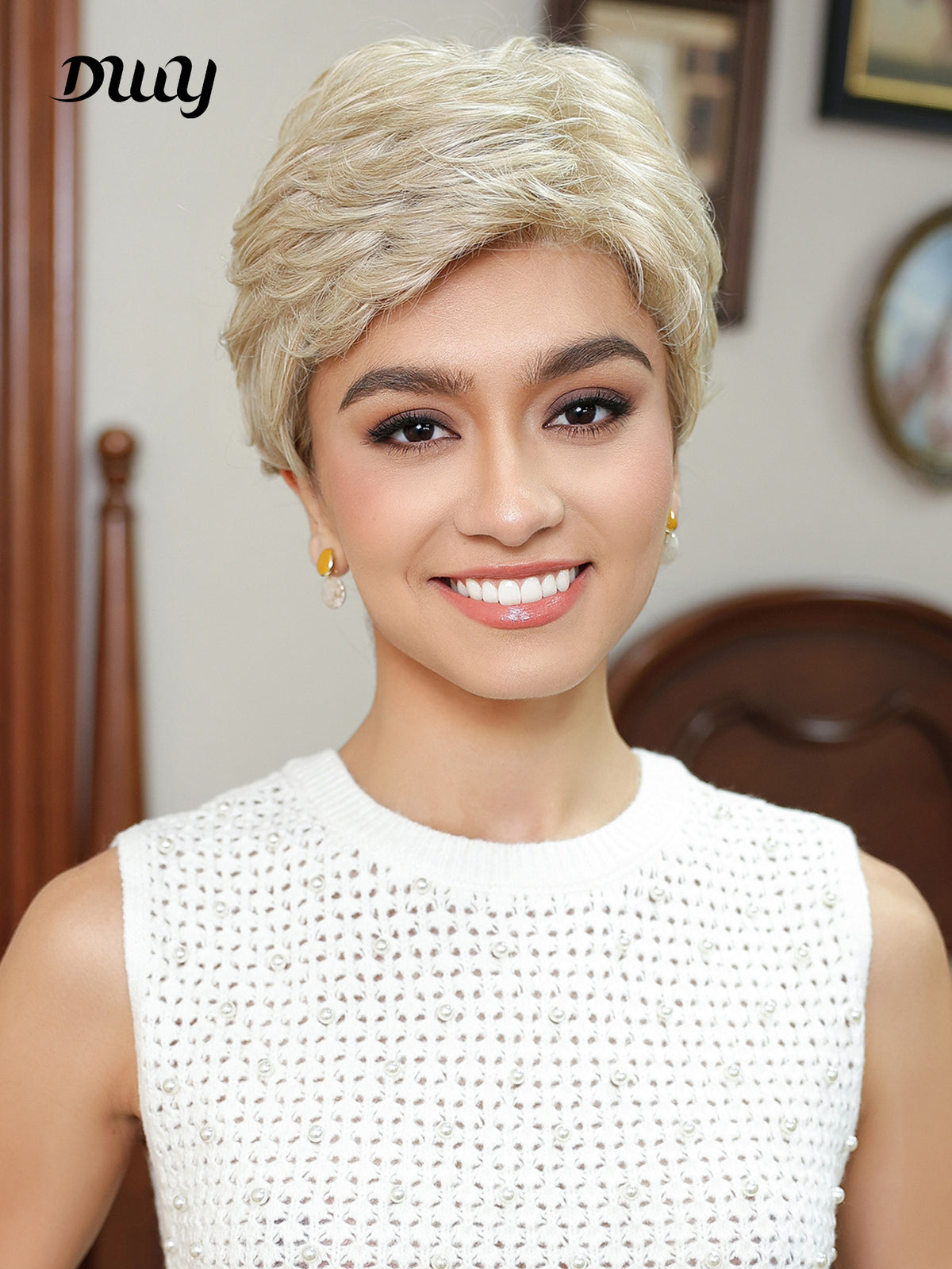 Audrey-DWY Mono Lace Front Free Part Blonde Pixie Synthetic Wig