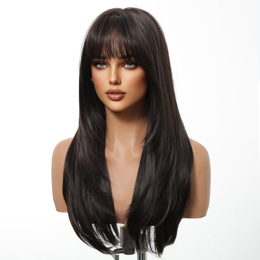 Mindy-DWY Short-length Straight Blonde Realistic LargeArea Scalp Layer-cut Hair Glueless Synthetic Wig for Women 24 Inches