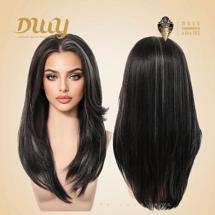 [CLEARANCE SALE] Zuri -DWY 13×6 Lace Front Free Part Middle-Length Curly Black Highlighted Glueless Synthetic Wig for Women 22 Inches