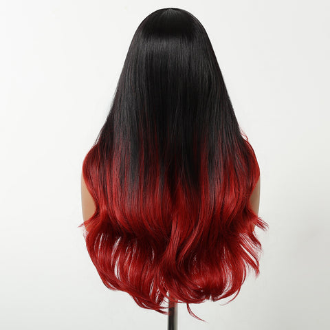 【Year End Sale】Dwy Jet Black & Red Mixed Synthetic Wig – Wavy Style