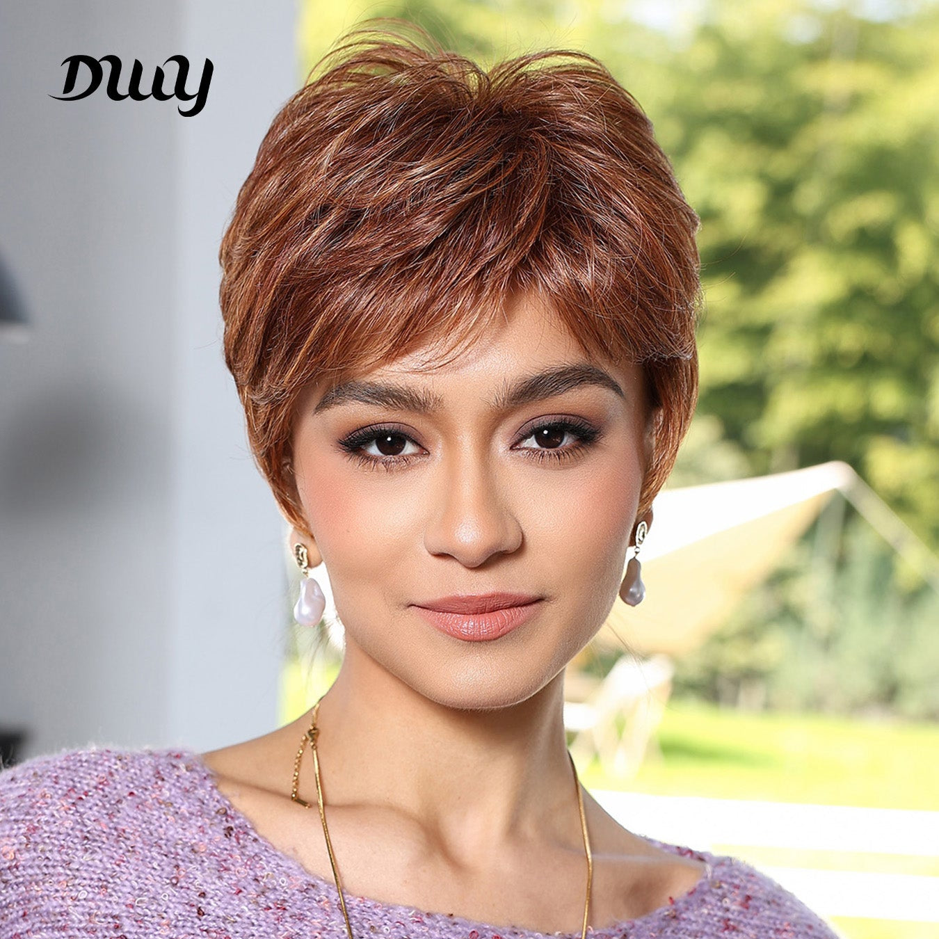 Bella-DWY Mono Lace Front Free Part Copper Short Pixie Synthetic Wig