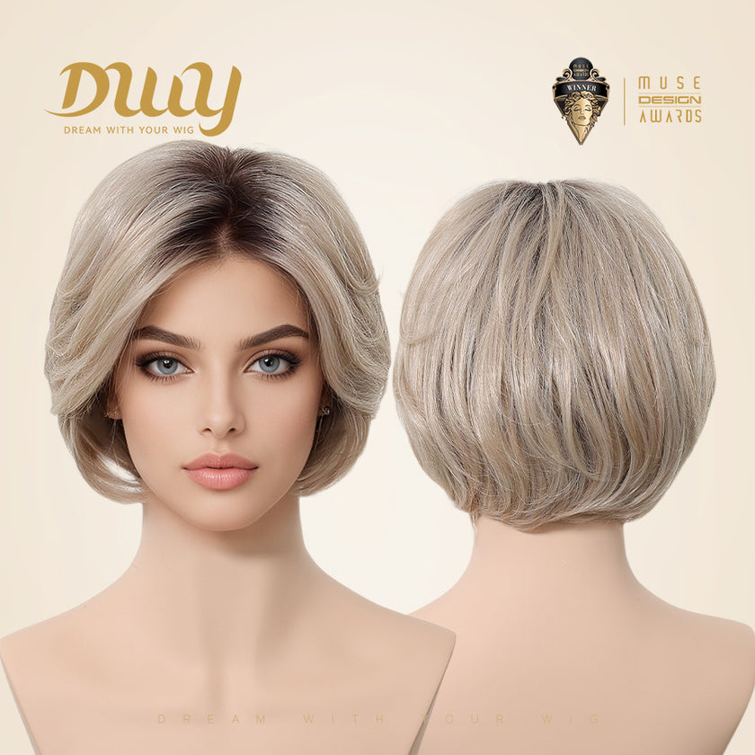 Summer-DWY Mono Lace Front Free Part Short Blonde Curly Bob Glueless Synthetic Wig for Women 10 Inches