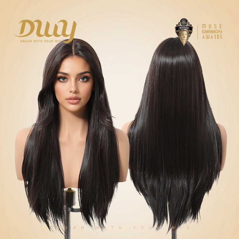 Elaine-DWY Lace Front Long Natural Black Middle Part Glueless Synthetic Wig