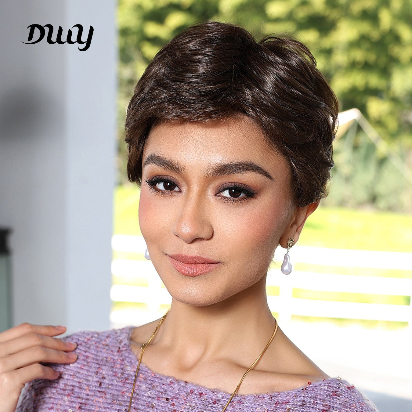 Alice-DWY Mono Lace Front Free Part Dark Brown Pixie Synthetic Wig(us only)