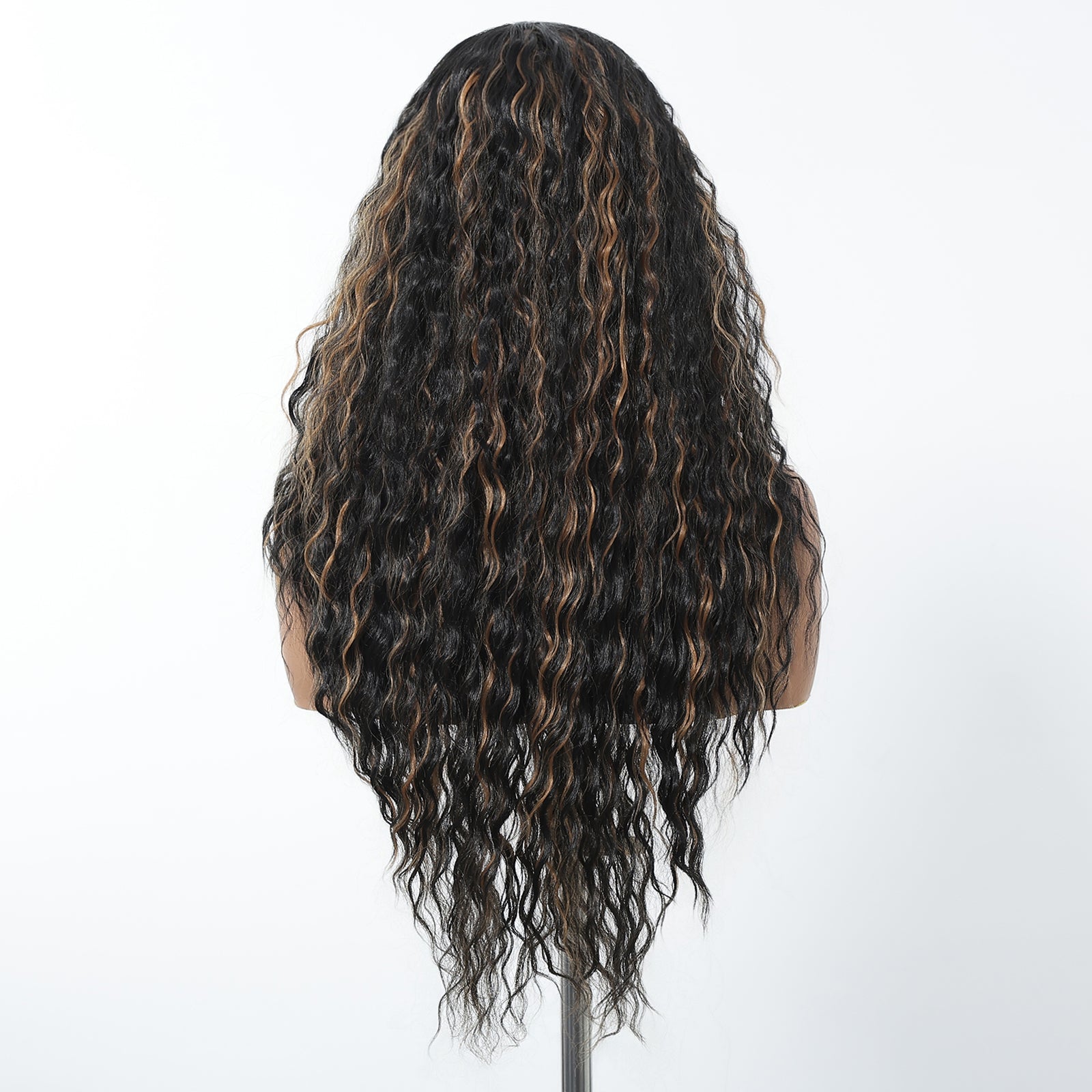 DWY Dark Brown Highlighted Curly T-Part Lace Wig for Black Women