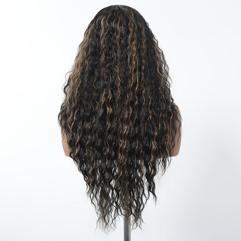 【Early Black Friday】Dwy Dark Brown Highlighted Curly T-Part Lace Wig for Black Women