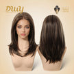 Fable-DWY 13×4 Lace Front Free Part Mid-Length Layer-cut Straight Brown with Highlights Glueless Synthetic Wig for Women 18 Inches