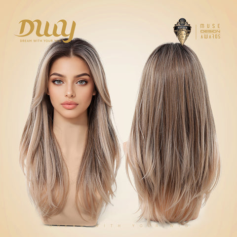 Cori-NEW! DWY 13×4 Lace Front Free Part Long-Length Straight Pink Brown Glueless Synthetic Wig