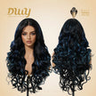 DWY 26-Inch Long Black Wavy Wig with Blue Highlights – Synthetic Heat-Resistant Curly Wig for Stylish Daily Wear and Parties HC11140-1
