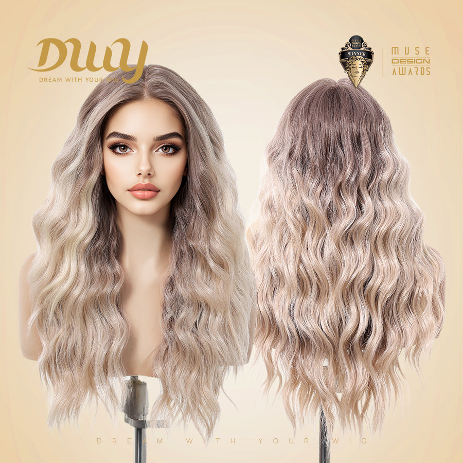 Zoey-DWY Lace Front T-Part Ombre Blonde Long Wavy Synthetic Wig