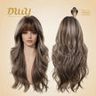 Apricot -DWY New Technology! Bionic Silk Top 24-Inch Long Wave Cowboy Copper Glueless Synthetic Wig with Bangs for Women High-Quality Premium Fiber Easy Wear Comfortable Fit