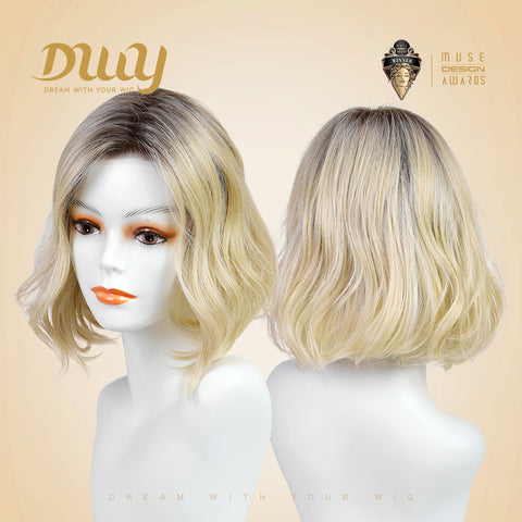Becca-DWY Mono SkinWeft Free Part Warm Blonde Curly Glueless Synthetic Wig