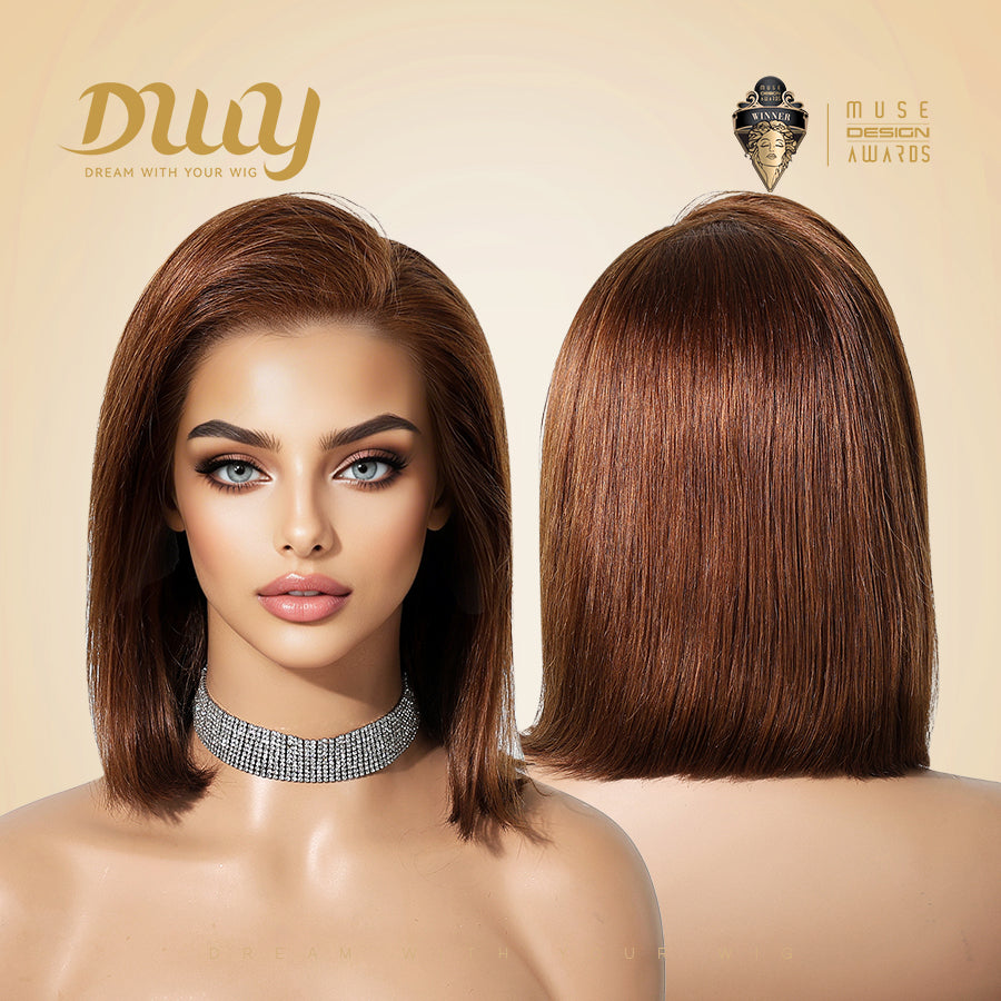 Lillie H-DWY Human Hair Pre Plucked Bob Hair 13*6 Natural Textured Hair Invisible HD Lace Frontal Wig for Women 13 nches