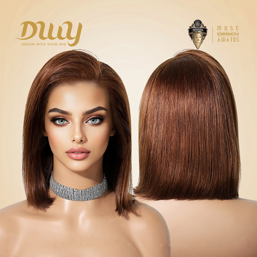 Lillie H-DWY Human Hair Pre Plucked Bob Hair 13*6 Natural Textured Hair Invisible HD Lace Frontal Wig for Women 13 nches