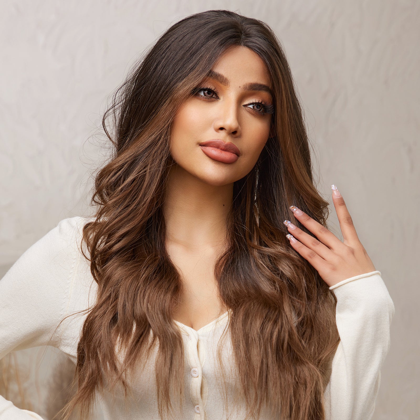 DWY Lace front 24 Inch ombre flax brown long curly wig for women DWY-BL66010-2