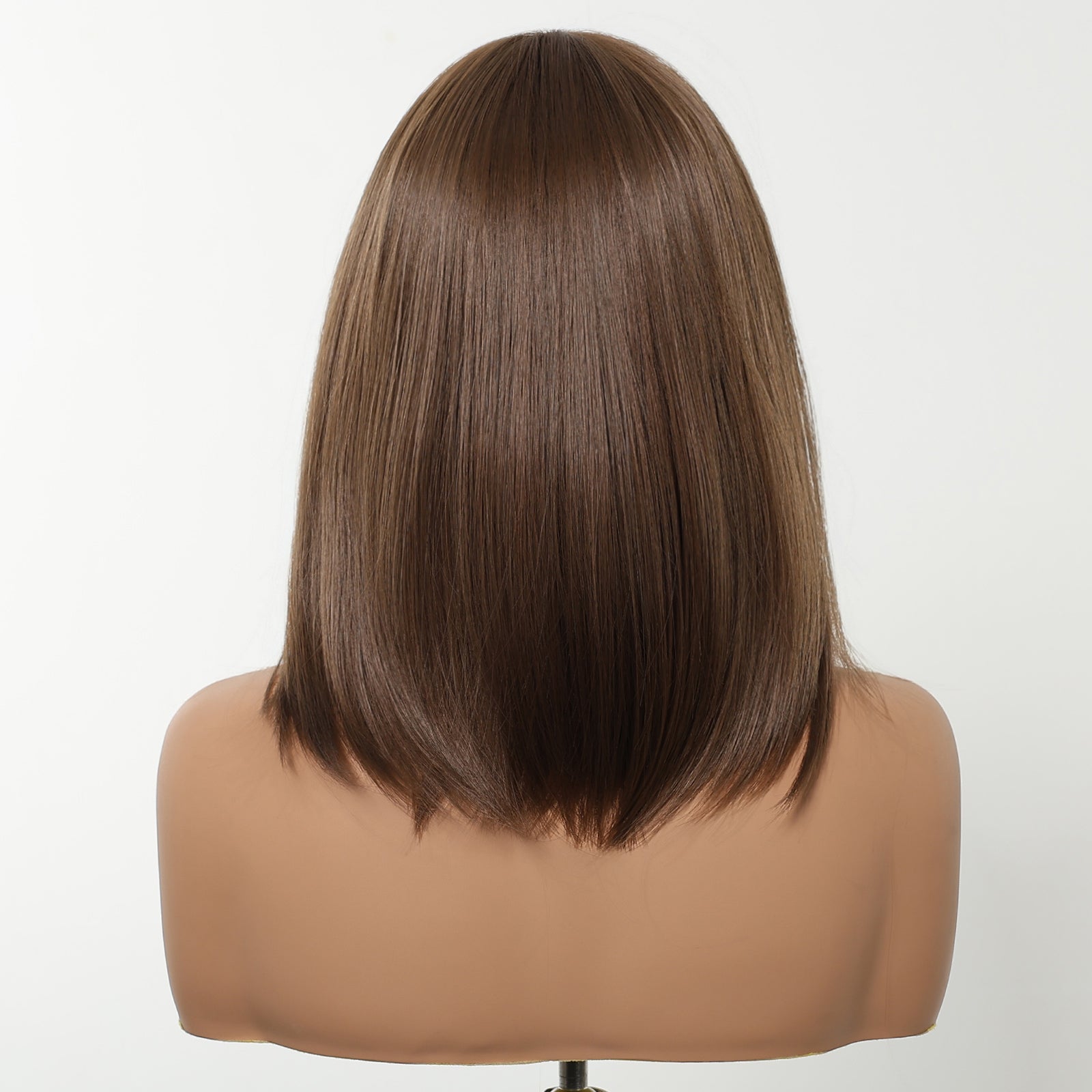 Bethany-DWY Machine Made Short Bob Straight Chestnut Brown with Pink Highlights Glueless Synthetic Wig for Women 12 Inches